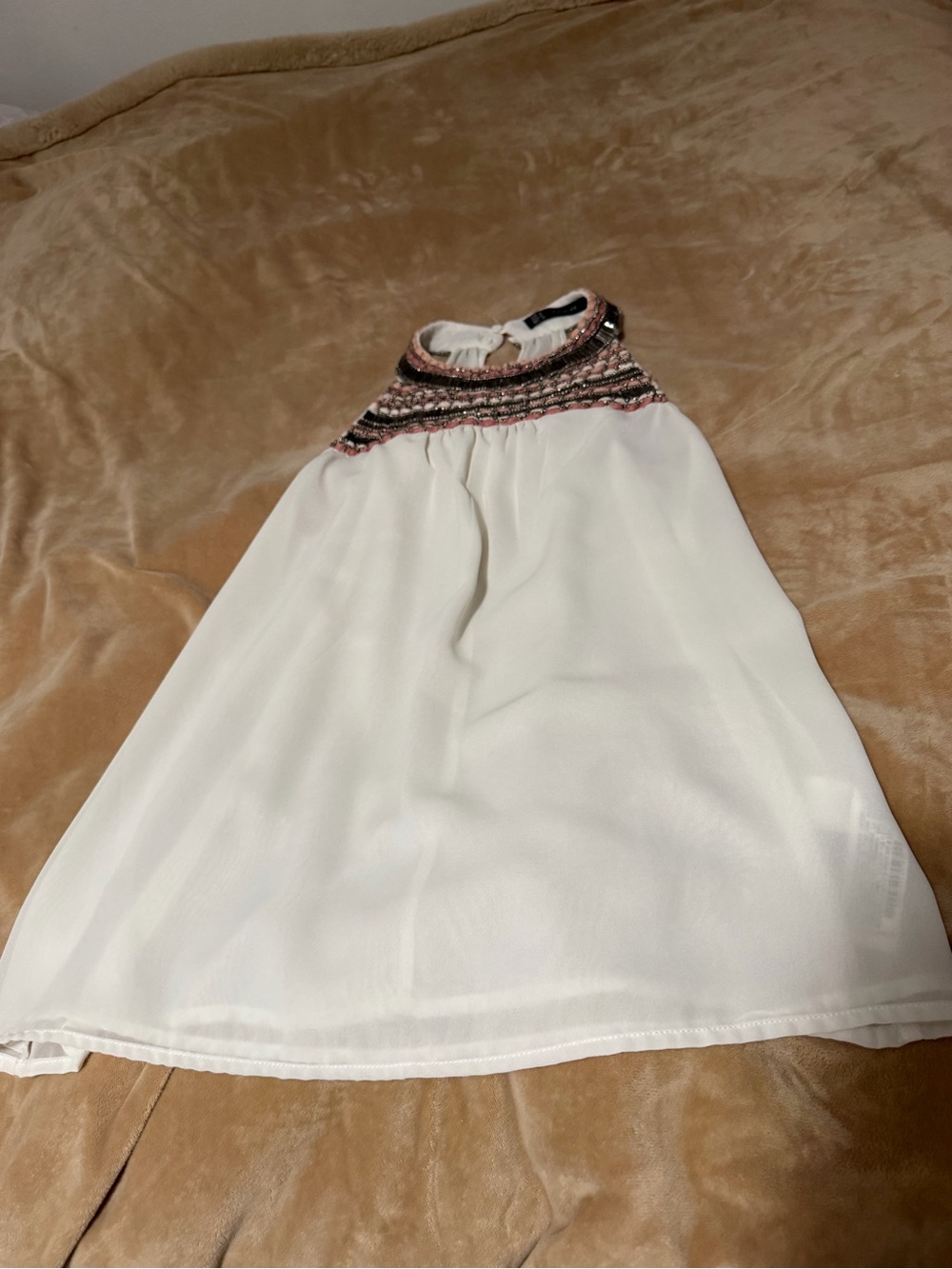 Womens Zara Embellished Halter Neck Ivory Chiffon Sleeveless Top Size M